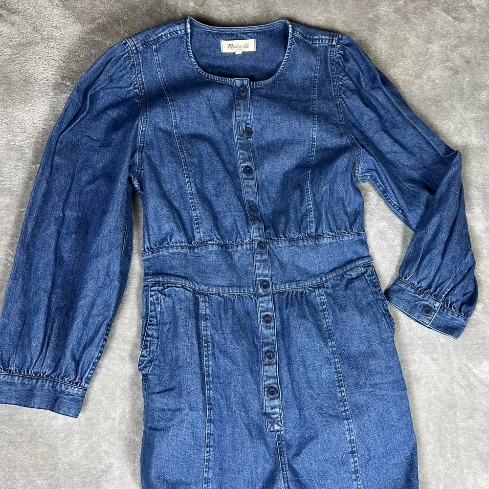 Madewell Jumpsuit Womens 8 Denim Straight-Leg Puff Long Sleeve Utility Carpenter